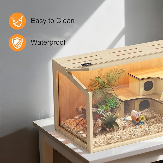 Hamster Cage: Wooden Small Animal Cage with Warm Light - 24inch Clear Chewy Proof Hamster House with Openable Breathable Top