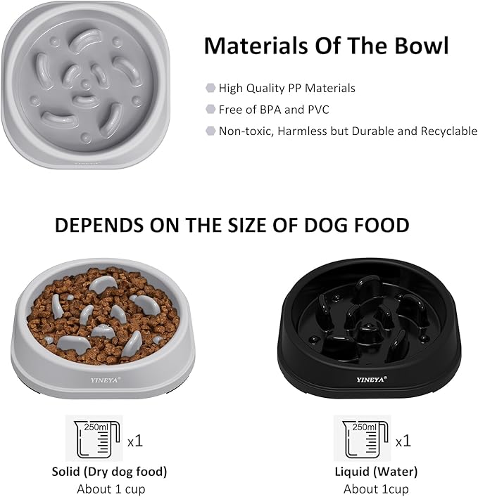 YINEYA 2PCS Anti-Choking Slow Feeder Dog Bowls Small Size Dog, Slow Feeder Cat Bowl, Supplies and Puzzle for Pet