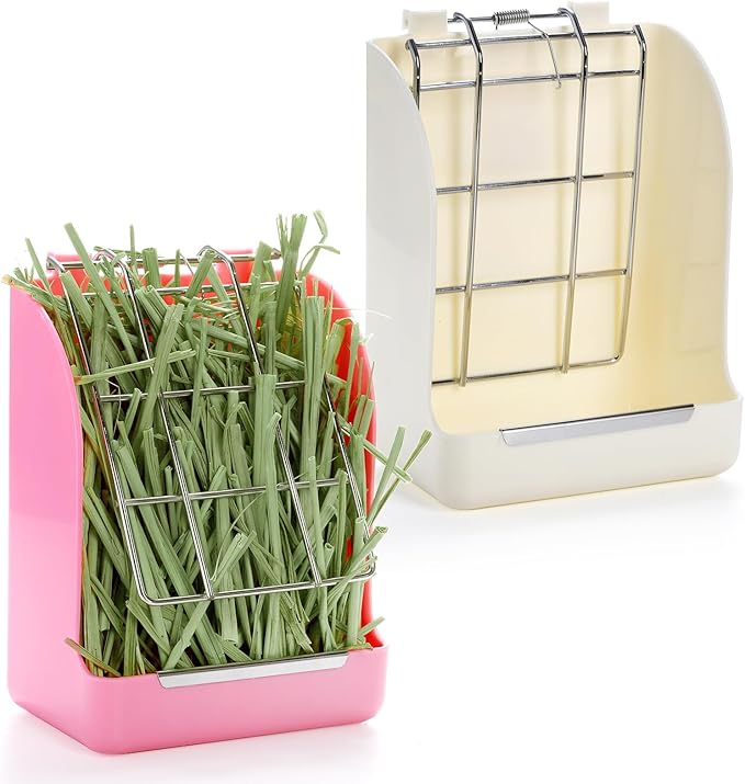 Foraineam 2 Pack Hay Feeder for Rabbits and Guinea Pigs - Plastic Food Bowl, Less Waste Rack Manger, Dispenser for Chinchillas and Other Small Animals