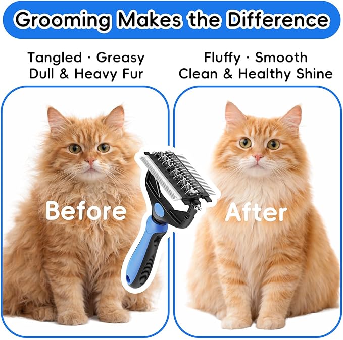 3-in-1 Professional Pet Grooming Brush for Dogs & Cats – Dematting Comb, Undercoat Rake & Deshedding Tool for Long & Short Hair, Heavy Shedding & Matted Fur