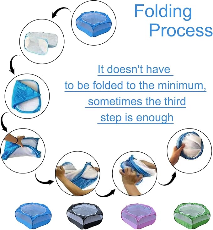 Small Animal Playpen with Zippered Mesh Cover - Portable Foldable Chicken Brooder Box, Indoor Outdoor Enclosure for Guinea Pigs, Bunny, Rabbits, Ferrets, Chinchillas, Kittens (Blue)