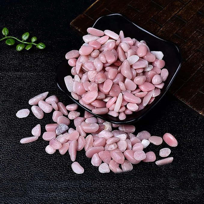 Erliway 100g Natural Pink Opal Crystal Chips 7-9mm Tumbled Stones | Small Crushed Crystal Stone, Polished Crystals Chips for Fish Tank, Healing Tumbled Rocks for Reiki Jewelry Making Home Décor