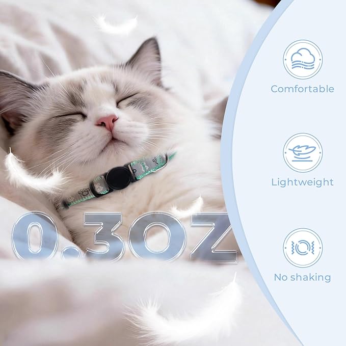 Cat Collar Breakaway, Reflective Kitten Collar with Bell, Safety Buckle Kitten Collar, Lightweight, Adjustable, Comfortable, Suitable for Boy Girl Cats (7"-13") Green