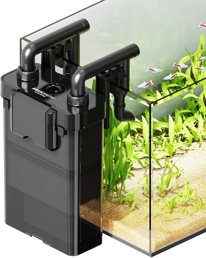 AQUASMITH Hang on Back Aquarium Filter,Ultra-Quiet Small Canister Filter,3-Stage Filtration,Bottom Anti-Dry Burn Motor,Extra-Large Filter Media Basket Suitable