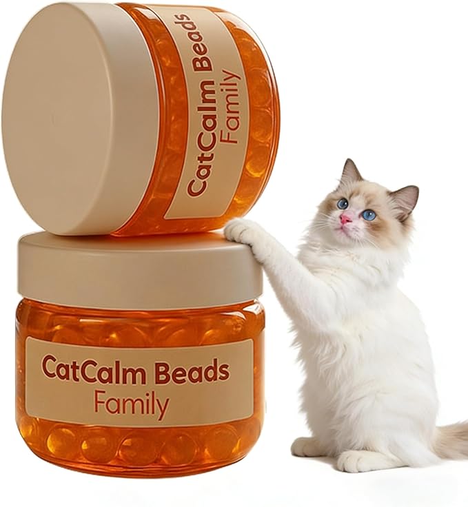 Cat Calm Beads Family, Cat Calming Diffuser Gel Non Plug in, 2 Pack Cat Anxiety Relief, Lasting 2 Months, Downtime More Peaceful for Pets and Owners Alike. (2pc)