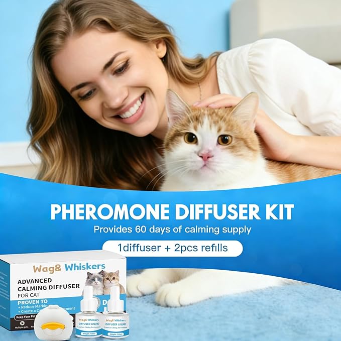 Cat Calming Diffuser, Cat Pheromones Calming Diffuser, Cat Calming Spray, Stress Relief and Anxiety Relief for All Cats, Soothe Your Pet's Emotions, 3-in-1 Kit for Cats (1pc)
