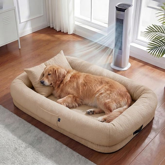 WROS Cooling Human Dog Bed for Summer, Breathable Washable Floor Lounger for People & Pets, 57'' x 35'' x 10'', Dune Brown, Pet Bed for Hot Weather Relaxing