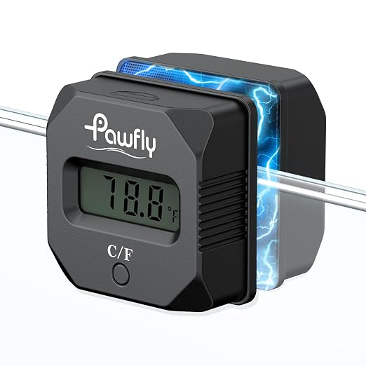 Pawfly Aquarium Magnet Glass Cleaner with Thermometer Digital, 2 in 1 Thermometer Magnets Brush, 2" Mini Algae Scraper for Aquariums, Strong Magnetic Brush for Glass Fish Tanks (Up to 20 Gallons)