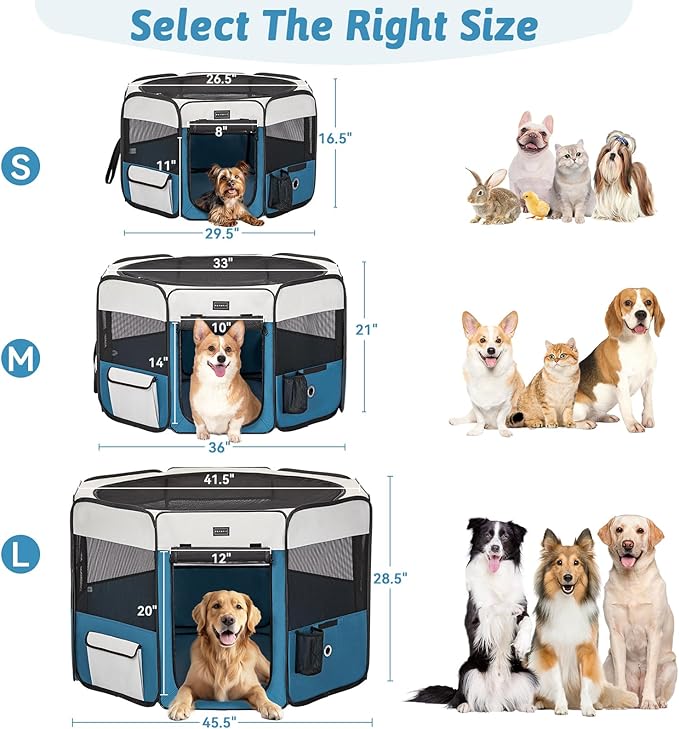 PETSFIT 45.5" Dog Playpen Indoor/Outdoor-Jump-Proof 28.5" Height with Removable Waterproof Mat & Zippered Roof | RV, Camping, Travel Dog Pen | Whelping & Cat Observation Space(45.5"L x 45.5"W x 28.5H)