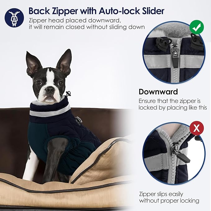 AOFITEE Dog Coat, Warm Dog Winter Coat for Large Dogs, Reflective Turtleneck Dogs Jacket with Harness Built in, Waterproof Windproof Pet Puffer Jacket Fleece Vest for Cold Weather, Navy XXXL