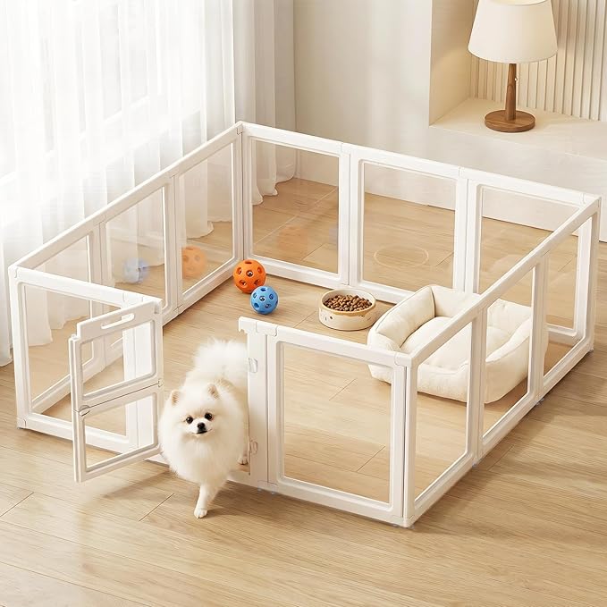 Acrylic Dog Playpen,Clear Plastic Dog Play Pen Indoors,Easy Assemble Dog Playpen-Puppy Playpen,Rabbit and Cat, Small Pet Pen, Dog Pen Indoor(White, 23.6" H, 12PCS)