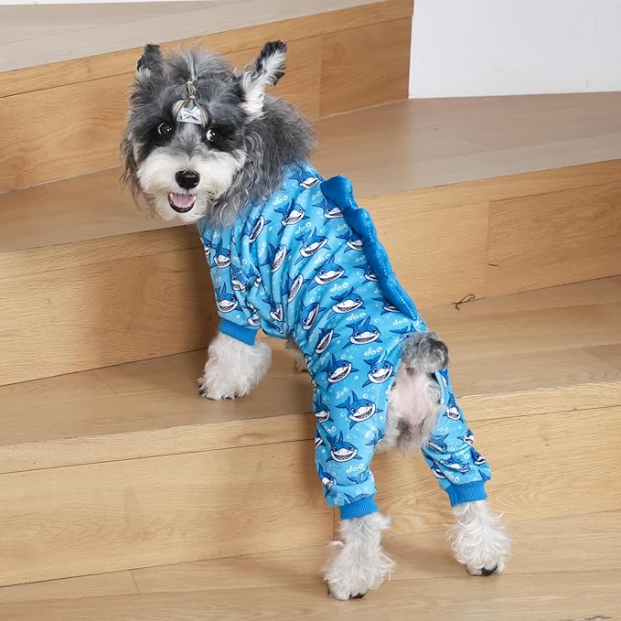 CuteBone Shark Costume Dog Pajamas, Stretchy Spandex Crystal Velvet Sleepwear Coat for Small Dogs, Soft & Warm Pet Outfit Clothes for Cold Weather, Cozy Pullover Design COSP07M