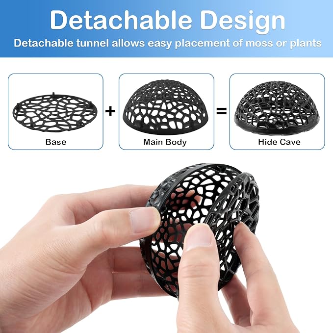 2 Pack Aquarium Shrimp Hide Cave, Porous Shrimp Hideout Shelter for Breeding & Molting, Detachable Tunnel Ornament for Fish Tank, Shrimp & Small Fish (Black)