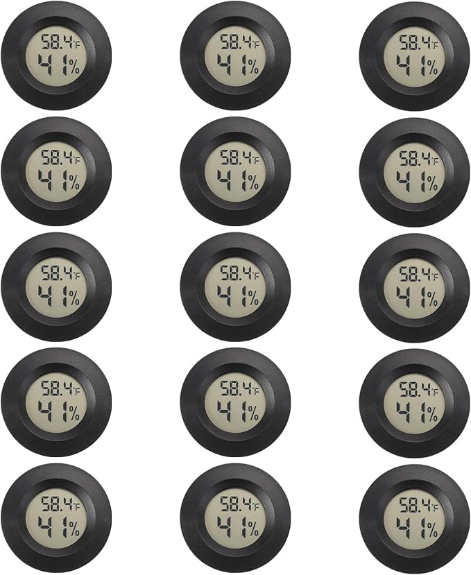 Serundo Auto Digital Hygrometer Thermometer Indoor/Outdoor Hygrometer 15PC | Mini Size,LCD,℉/℃ Conversion,Fast Response, Outdoor Thermometer with Humidity for Reptile Greenhouse Cellar 3D Printer
