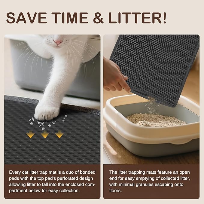 29.9'' x 35.8''Inch Larger Cat Litter Mat, Double Layer Waterproof Proof Litter Box mat, Non-Slip Design, Reduces Litter Scatter, Easy to Clean Grey Cat Litter Mat