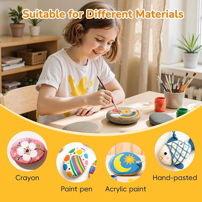 6Pcs 5-6 Inch Large Rocks for Painting, Natural Flat Smooth Stones | DIY Arts &Craft, Garden Decoration