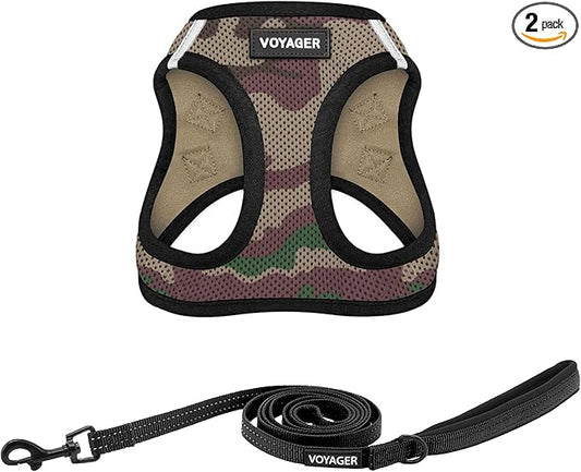 Best Pet Supplies Voyager Step-in Air All Weather Mesh Harness and Reflective Dog 5ft Leash Combo with Neoprene Handle, for Small, Medium and Large Breed Puppies - Army/Black Trim, X-Small