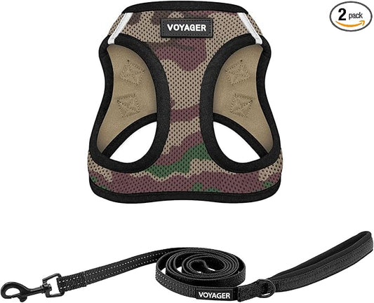 Best Pet Supplies Voyager Step-in Air All Weather Mesh Harness and Reflective Dog 5ft Leash Combo with Neoprene Handle, for Small, Medium and Large Breed Puppies - Army/Black Trim, XX-Small