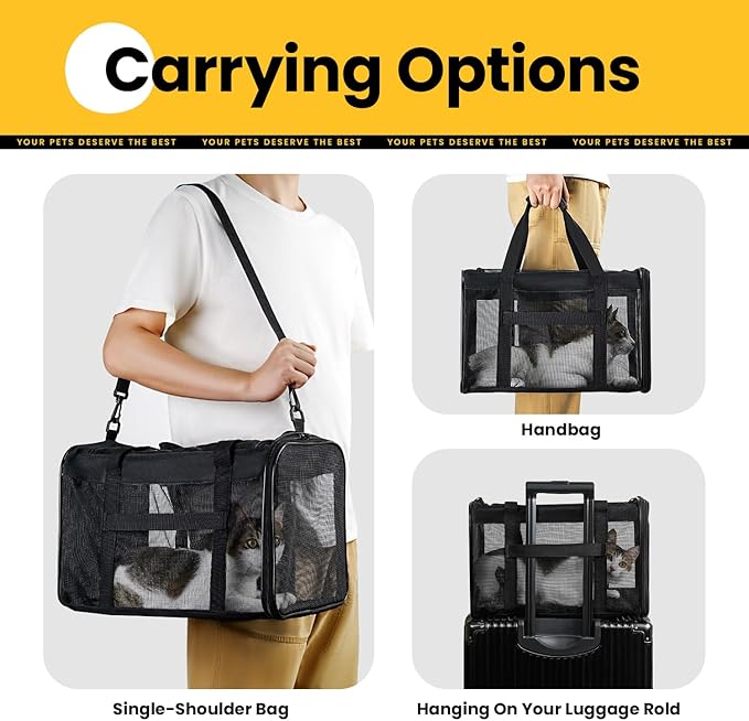 Conlun Dog Carrier Bag,Soft-Sided Pet Carriers for Dogs with 4-Sided Mesh, Cat Transport for Large Cats Small Dog Up to 20lb,Collapsible Dat Travel Carrier-L,Black