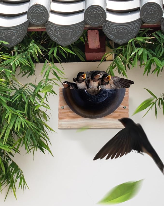 Swallow Houses for Outside, Tree Barn Swallow HDPE Composite Material Everlasting Nesting House Nest Box, Cedar Hanging Board Everlasting Under Roof 10"*4"*5.6" Large Copacity Inside Spaces