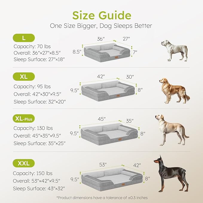 CWAWZ Dog Beds for Large Dogs, Orthopedic Dog Bed with Cooling Gel Memory Foam, Waterproof Large Pet Bed with Removable Washable Cover, 36" Pet Sofa Couch Dutch Velvet with Bone Toy, Light Gray