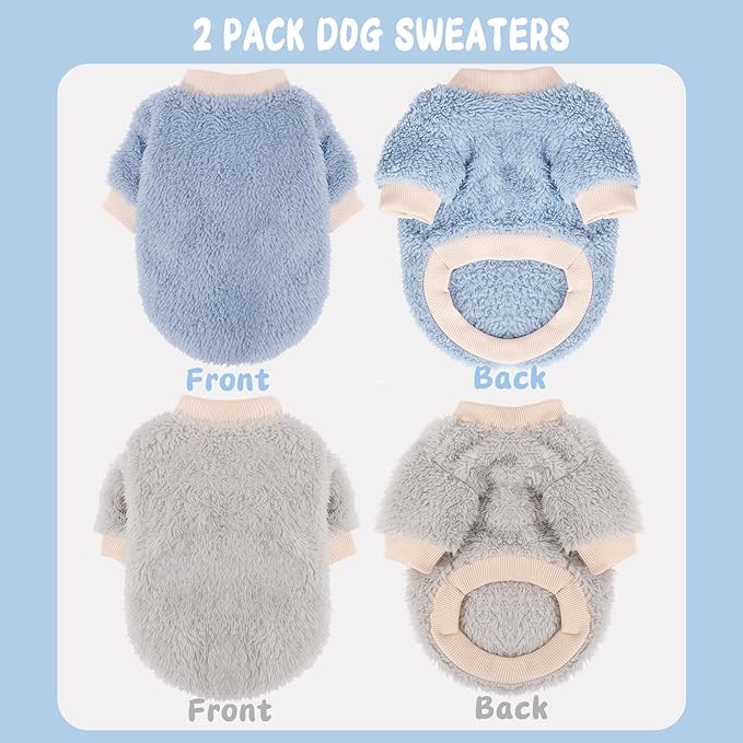 2 Pieces Dog Sweater for Small Dogs Winter Warm Puppy Sweater Fleece Cute Dog Clothes for Dogs Like Chihuahua Yorkie Thick Pet Clothing (Light Grey, Blue, X-Small)