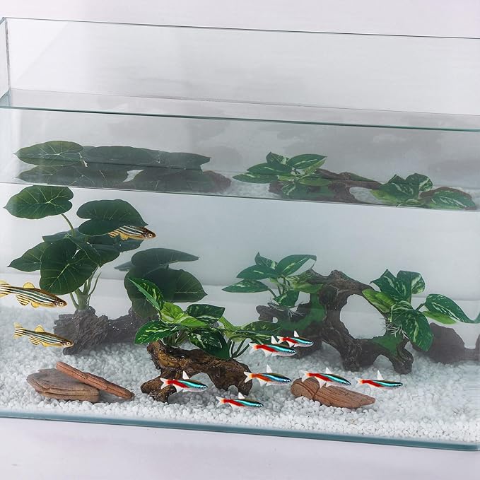 Artificial Aquarium Ornaments Silk Leaf Betta Fish Tank Decoration Driftwood Cave Decor for Reptiles Plants Driftwood Accessories