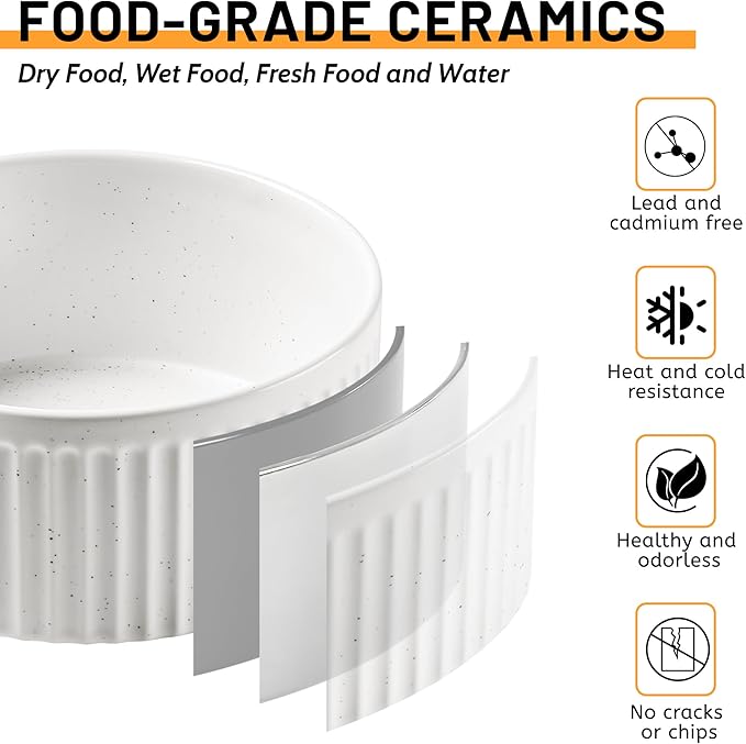 Non-Slip Ceramic Dog Bowls,6" Dog Food and Water Bowl Set with Silicone Base, 32oz/4cups Weighted Flip-Proof Pet Feeding Bowl for Medium Dogs (Medium,White)