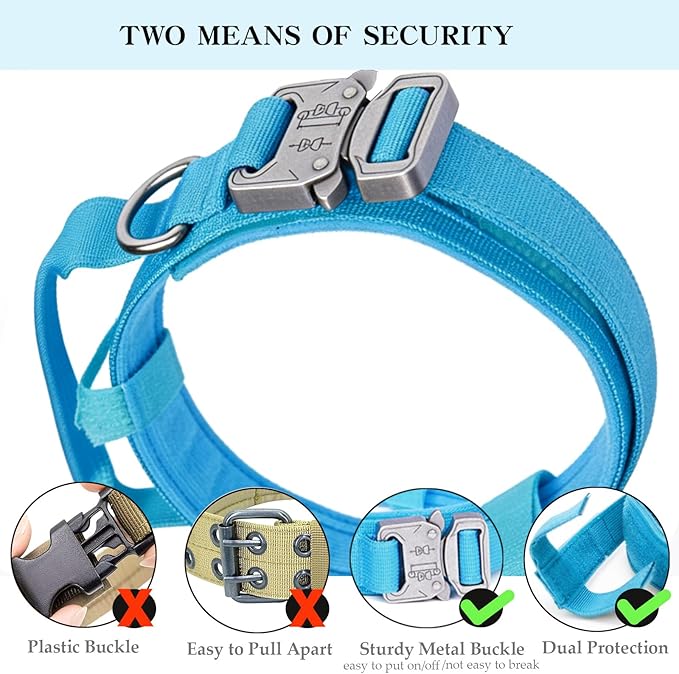 Xqpetlihai Tactical Dog Collar Adjustable Military Nylon Dog Collar with Control Handle and Heavy Duty Metal Buckle for Medium and Large Dogs (Blue,XL)