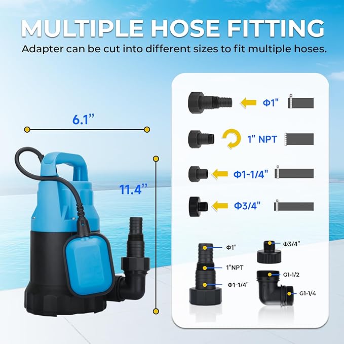 2/5HP Sump Pump 2640GPH Submersible Water Pump with Float Switch, Utility Pumps for Pool Draining, Basement Flooding, Garden Pond Low Water Level with 20ft Power Cord