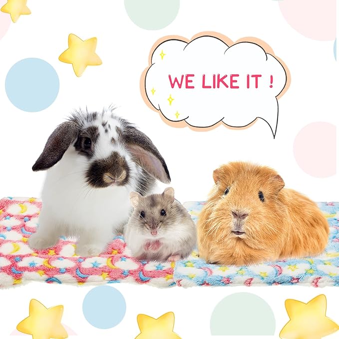 Jetec 3 Pcs Bunny Guinea Pig Beds Soft Bunny Mats Warm Guinea Pig Mat Small Animal Bed Pads Fleece Sleeping Pads for Indoor Rabbit Hamster Squirrel Hedgehog Chinchilla(Fleece,Moon,Colorful)