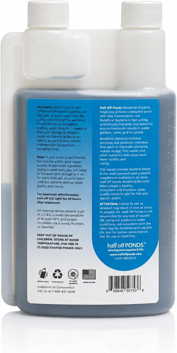 HALF OFF PONDS Beneficial Bacteria Pond Treatment, 32 oz – Helps Clear Water, Supports Biological Filtration - Safe for Fish & Plants