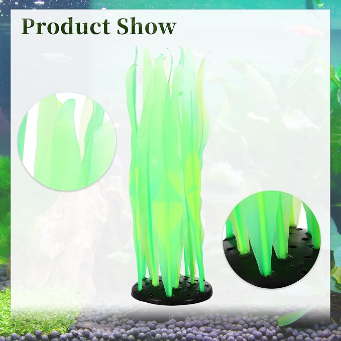 Aquarium Glowing Kelp Plant, Soft Silicone Glowing Decorations Green 2pcs