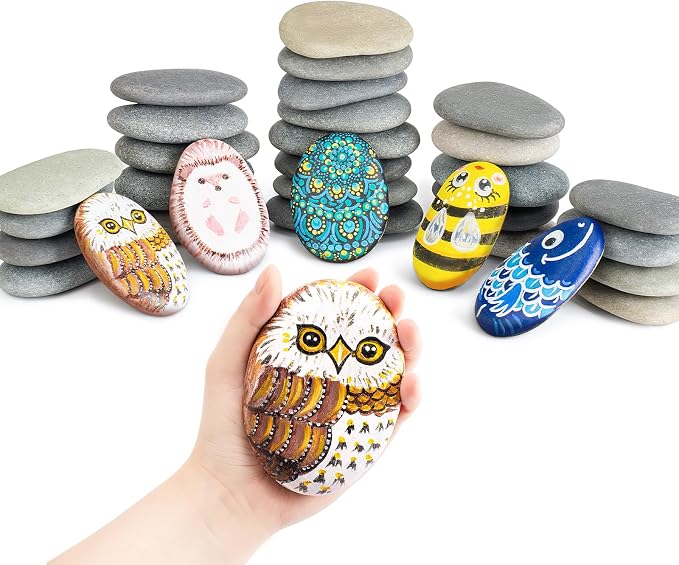 Simetufy 30 Pcs Extra Large 4-5 Inch Rocks for Painting, Flat Smooth River Stones for Art, Mandala, Natural Rocks to Paint for Kindness Stones Kids Craft
