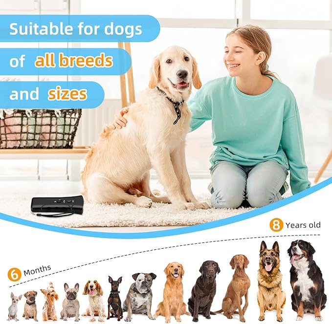 Anti Barking Device Ultrasonic Dog Deterrent Control Ultra Sonic Bark Deterrents Stop Waterproof Outdoor Corrector Devices 3 in 1 Frequencies Bark Guard Mod Trainer Stopper For Small Medium Large Dogs