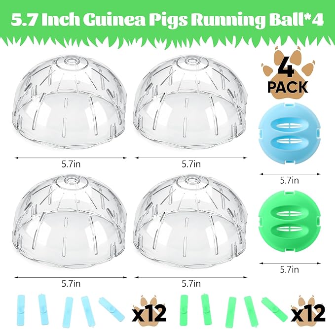 Mifoci 4 Pcs Hamster Exercise Ball, 5.7 Inch Guinea Pigs Running Ball Transparent Plastic Hamster Wheel for Dwarf Hamsters, Gerbils, Small Pets to Reduce Boredom and Increase Activity, Blue & Green