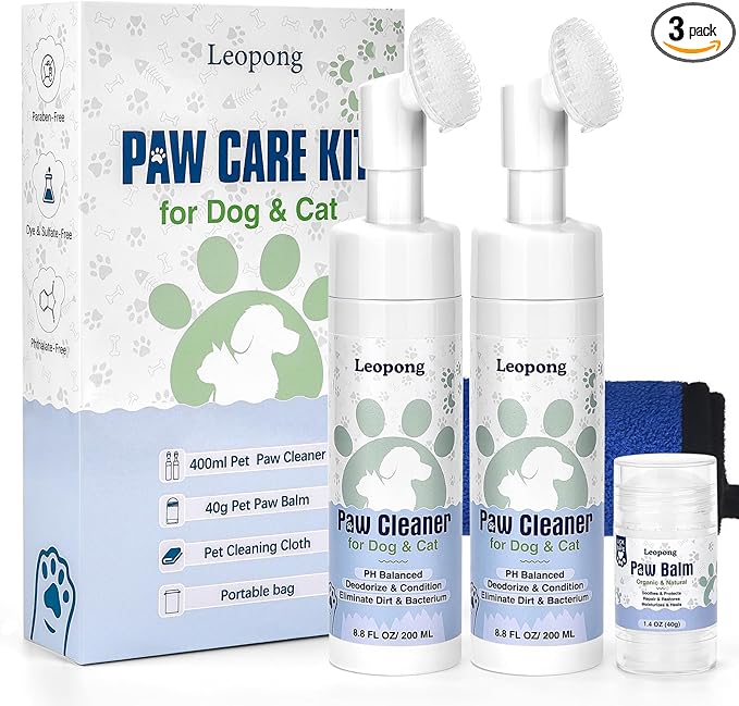 Leopong Dog Paw Care Kit- Paw Cleaner and Balm for Pet Foot Washer Care (2 Pack Cleaners and 1 Pack Balm)
