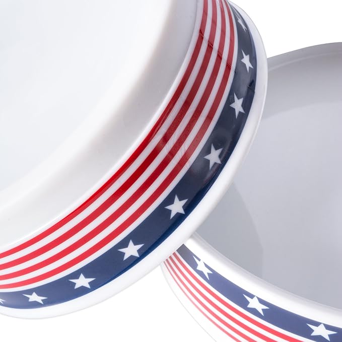 Bone Dry Ceramic Food & Water Bowls for Pets Non-Slip for Secure, Less Messy Feeding, Microwave & Dishwasher Safe, Large Set, 7.5x2.4", Stars and Stripes, 2 Count