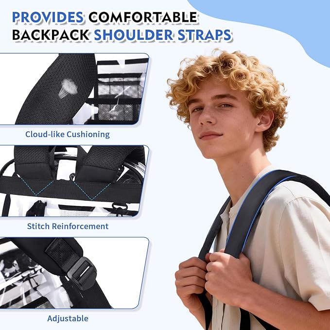 Clear Backpack for School,Transparent Backpack Stadium Events,Heavy Duty Clear Bookbag for Girls,Boys,Work,Sport Black