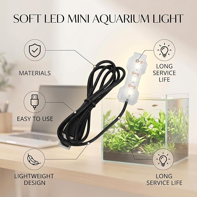 GLOGLOW Aquarium Light, USB Aquarium Light Weight Small Water Plant Light Fish Desktop Mini Decoration Soft LED Lighting Lamp