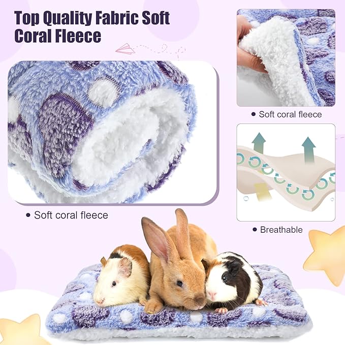 Jetec 3 Pcs Bunny Guinea Pig Beds Soft Bunny Mats Warm Guinea Pig Mat Small Animal Bed Pads Fleece Sleeping Pads for Indoor Rabbit Hamster Squirrel Hedgehog Chinchilla(Fleece,Heart,Purple)