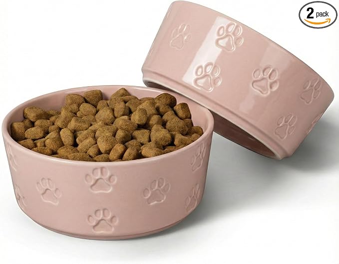 Ceramic Dog Bowl Set of 2 with Anti-Skid Base - 6.5" Wide x 2.5" Tall Ceramic Dog Bowls Medium Sized Dogs - 3.8 Cup Capacity Food and Water Bowls for Dogs - Rubber Bottom Pet Bowl Set of 2 Medium Size