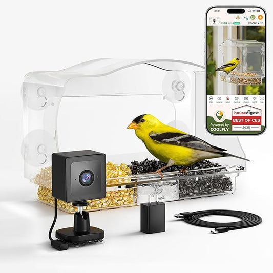 Waterproof Smart Bird Feeder Camera with AI ID, 2K HD Glare-Free Video. All-Weather Outdoor Window Mount. Unique Gifts for Elderly Parents, Kids, Birding Lovers & Gardeners