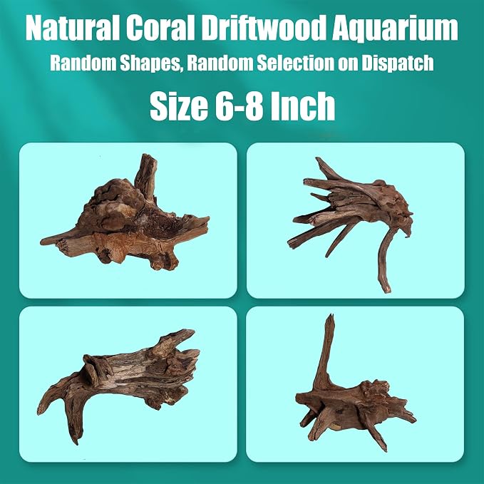 Natural Coral Driftwood Aquarium Decor, 6 Pcs 6-8 Inch Assorted Twisted Branches, Safe Sinking Driftwood Ornament for Fish Tank Reptile Terrarium Landscape Decoration