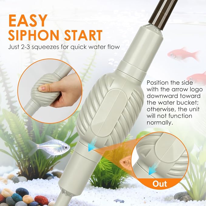 Aquarium Siphon Gravel Cleaner Manual Water Changer Kit, Medium | 4.8 Ft Water Hose Fish Tank Vaccum Cleaning Tools, Adjustable Flow & Extendable Handle for Tank Up to 20 Inch Deep