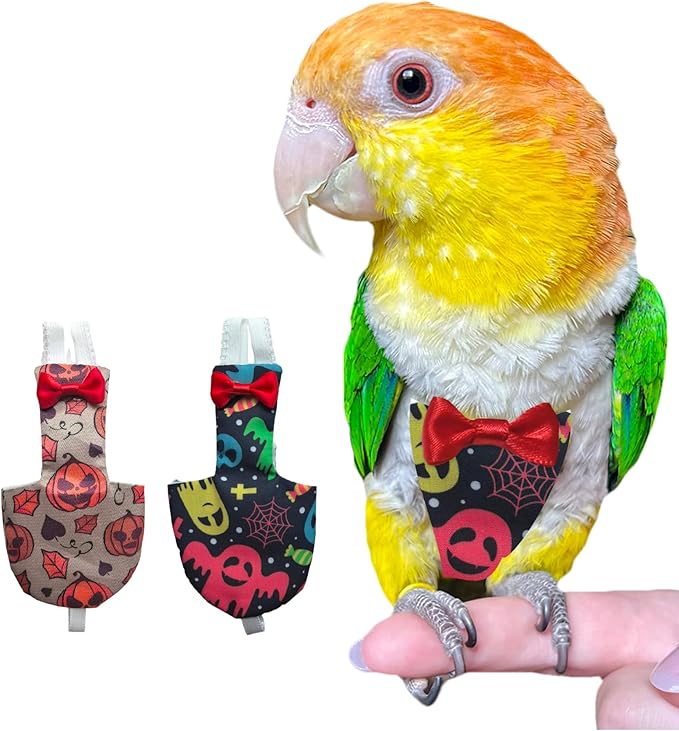 UKJENT Bird Diaper Protective Parrot Nappy 2 Pack, Reusable Flight Suit with Waterproof Inner Layer, Washable Cute Urine Wet Suit for Cockatiel Monk Parakeet Sun Parakeet Lory(S)
