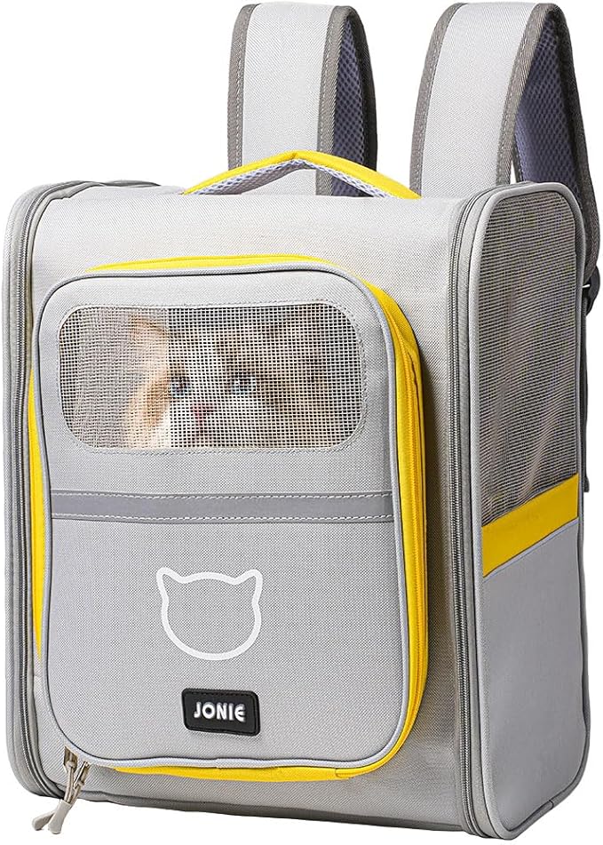 Vivicreate Cat Backpack Carrier for Dogs and Cats Kittens Rabbits, Foldable Mesh, Cat Carrier Backpack 15 Lbs, Pet Backpack Carrier for Walking, Camping and Cycling (Gray)