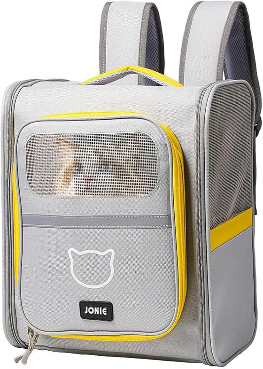 Vivicreate Cat Backpack Carrier for Dogs and Cats Kittens Rabbits, Foldable Mesh, Cat Carrier Backpack 15 Lbs, Pet Backpack Carrier for Walking, Camping and Cycling (Gray)