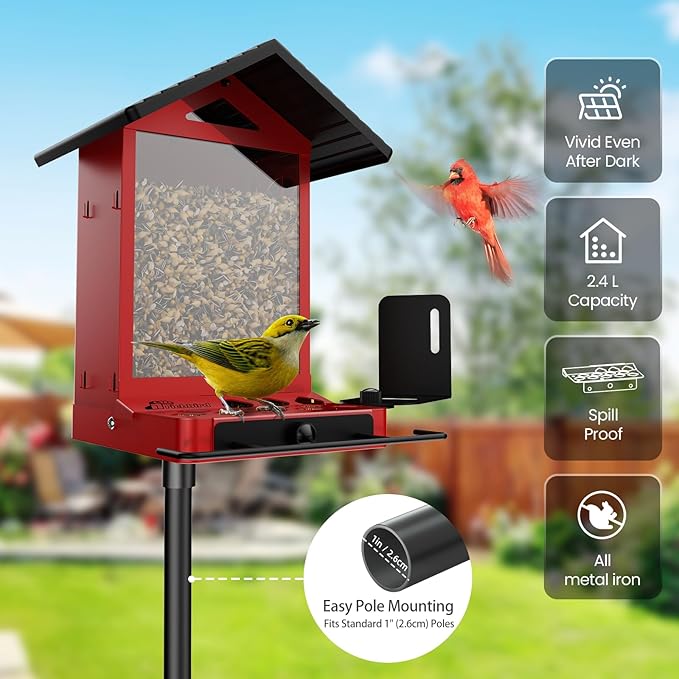 Smart Bird Feeder with Camera, 2.5K Ultra-HD Live Stream Bird House Camera, Free AI Identify Bird Species, Solar Powered Bird Feeder with 2.4L Large Capacity, Gift for Men Women Bird Lovers