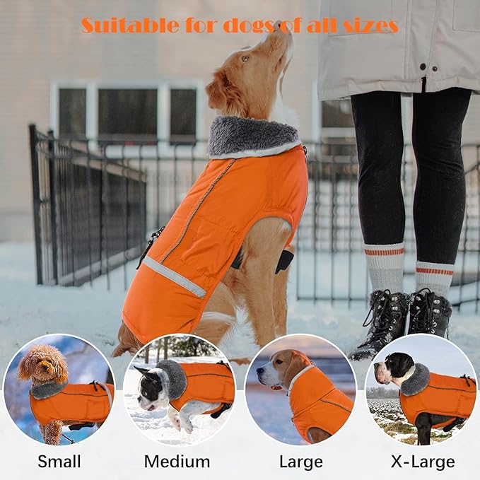 QBLEEV Warm Dog Coat Reflective Dog Jacket, Waterproof Dog Winter Coat Turtleneck Dog Clothes for Cold Weather, Thick Fleece Dog Snowsuit Christmas Dog Vest Pet Apparel for Small Medium Large Dogs M